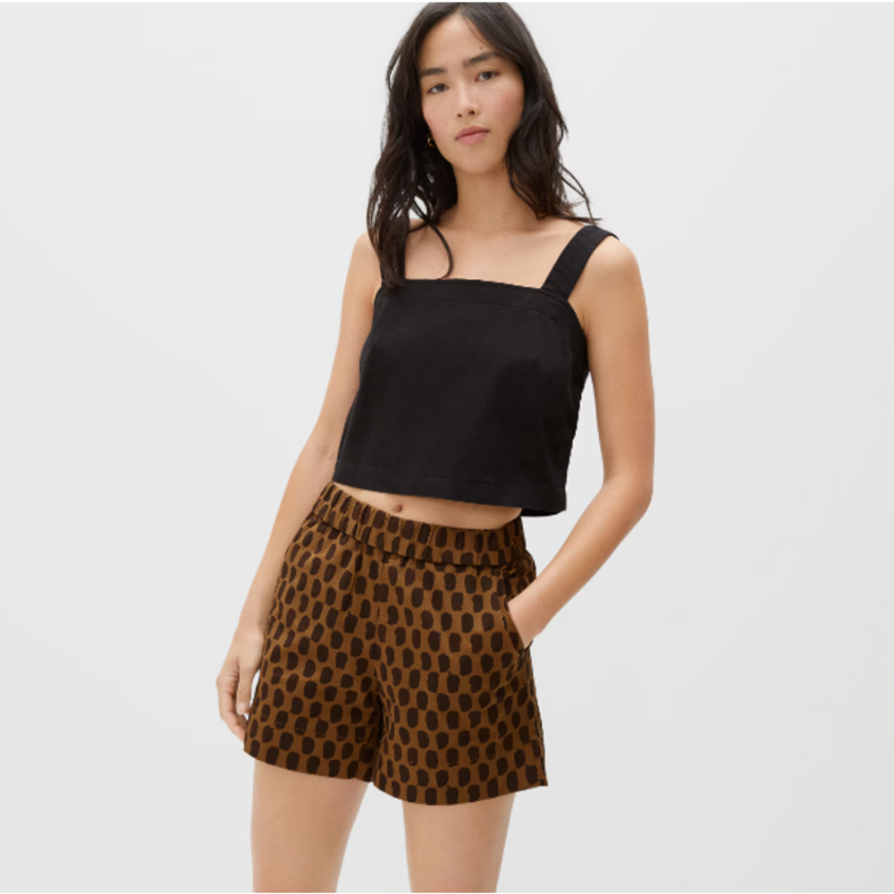 Everlane Button Back Tank Square Neckline Black Cropped Top Organic Cotton 12